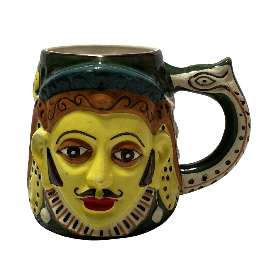 Tiki Folk Art Face Sri Lanka Mug Made in Ceylon Ceramics Ravana